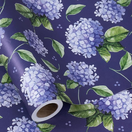 RUSPEPA Floral Wrapping Paper Roll for Women, Mini Roll, Elegant Hydrangea Flower Design Kraft Gift Wrap Paper Perfect for Birthday, Spring, Wedding, Bridal Shower, Mother's Day, 17 Inch x 16.4 Feet