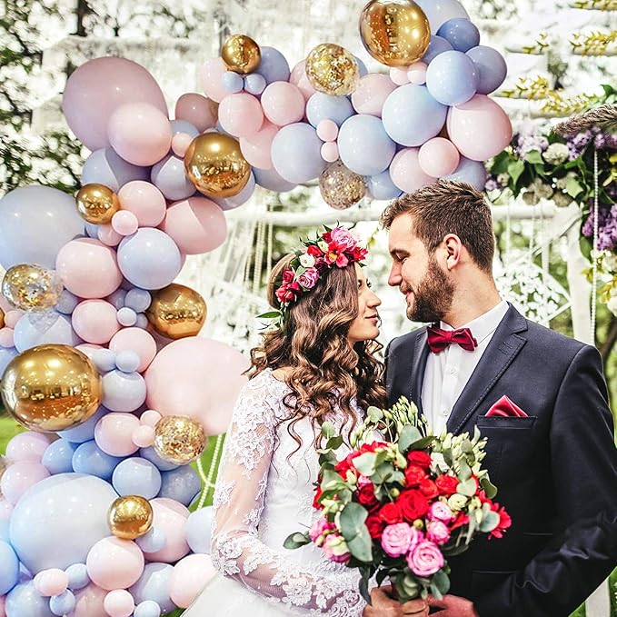 132pcs Balloon Arch & Garland Kit 5"-36" Pink Blue Balloon Gold Confetti Balloons 16ft for Wedding Baby Shower Birthday Party Shop Decoration