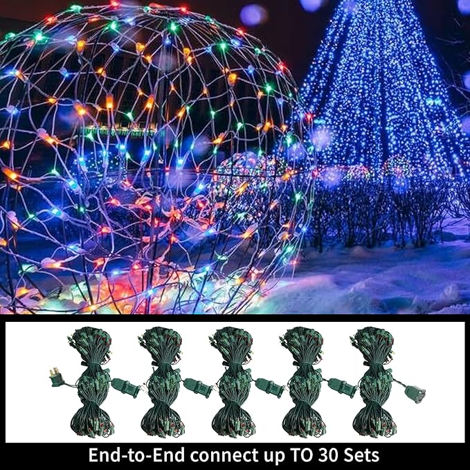 LAMPHOME150 LED Christmas Net Lights Outdoor Christmas Decorations Lights 6ftx4ft, Connectable Outdoor Fairy Mesh String Lights for Party, Wedding, Tree, Bushes Decorations (Multi-Colored)