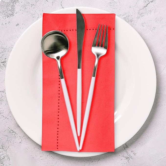 Urban Villa Cloth Napkin Set of 12 Hemstitch Solid Red 20x20 Inches Premium Soft Cotton Highly Absorbent Reusable & Washable Dinner Table Napkins for Home and Weddings