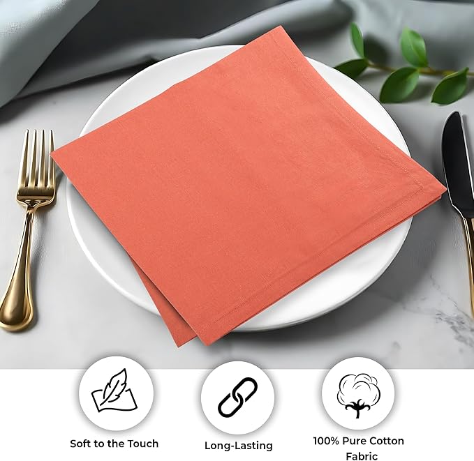 Urban Villa Cotton DinnerNapkins Set of 12, Highly Absorbent 18x18 Inches Soft Premium Cloth Napkins, Hotel Quality Napkins, Reusable & Washable Table DinnerNapkins - (Orange Pumpkins, Solid)