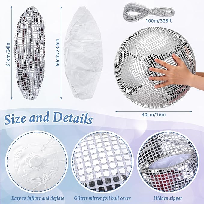 HyDren 4 Set Inflatable Disco Ball with Cover Foldable Hanging Mirror Disco Ornaments for Christmas Wedding Birthday Baby Shower Bachelorette Party Indoor Outdoor (16 Inch)