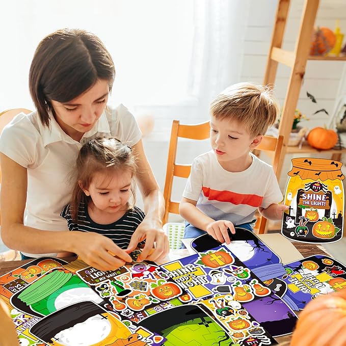 CY2SIDE 12 Set Jesus Cross Stickers, Make A Ghost Jar Sticker Scene with Pumpkin Witch, DIY Halloween Party Games