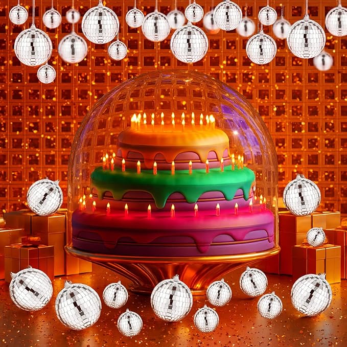 54 Pcs Disco Balls, Hanging Disco Ball Decor, Silver Decor 4 Sizes Reflective for 70s Party Decorations Wedding Dance Music Prom Props (4 Inch, 3.2 Inch, 2 Inch and 1.2 Inch)