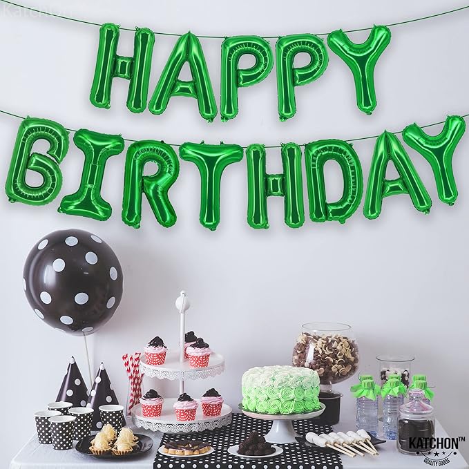 KatchOn, Green Happy Birthday Balloon Banner - 16 Inch | Mylar Foil Balloon For Birthday Decorations | Green Happy Birthday Banner For Birthday Decorations | Bday Decoration For Boys and Girls