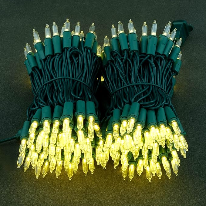 YULETIME Warm White LED Christmas Lights 200 Count 50 ft, Pack of 2 Strands 25 ft 100 Lights UL Certified Commercial Grade String Light Set (Warm White)