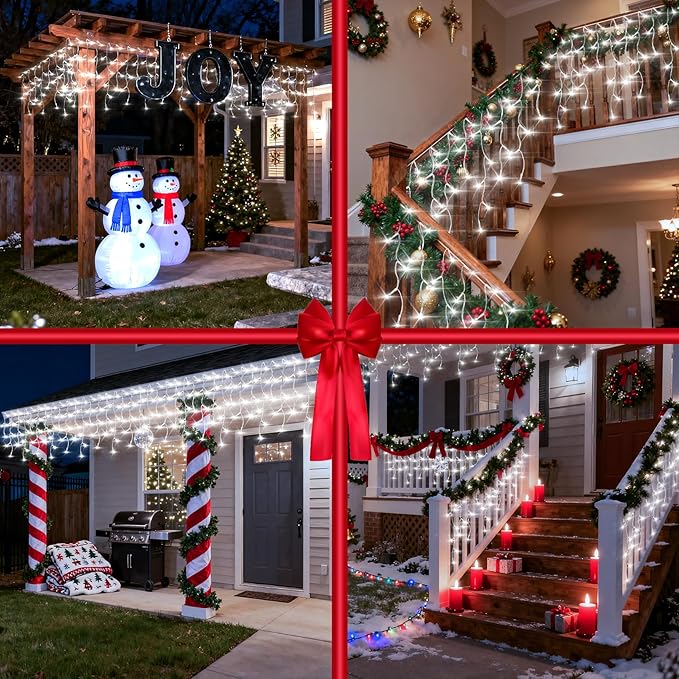810 LED Christmas Lights Outdoor Indoor, 82ft Cool White String Lights with 180 Drops, 12 Modes Dimmable Curtain Lights with Timer, Waterproof Twinkle Fairy Lights for Bedroom Window Xmas Decor