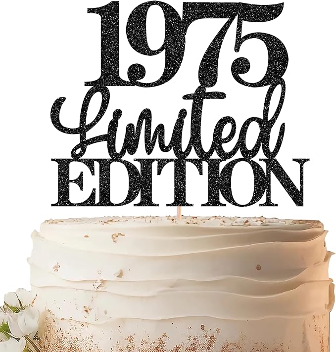 Limited EDITION 1975 Cake Topper - Black Glitter Happy 50th Birthday Party Cake Decoration Supplies, Cheer to 50 Years Cake Bunting Decor for 50th Birthday Party Photo Booth Props