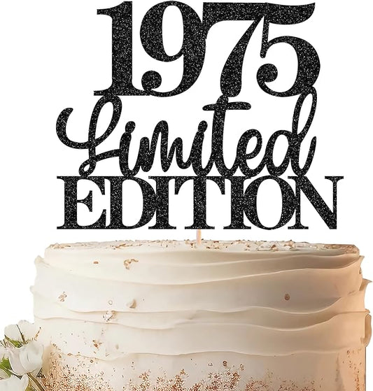 Limited EDITION 1975 Cake Topper - Black Glitter Happy 50th Birthday Party Cake Decoration Supplies, Cheer to 50 Years Cake Bunting Decor for 50th Birthday Party Photo Booth Props
