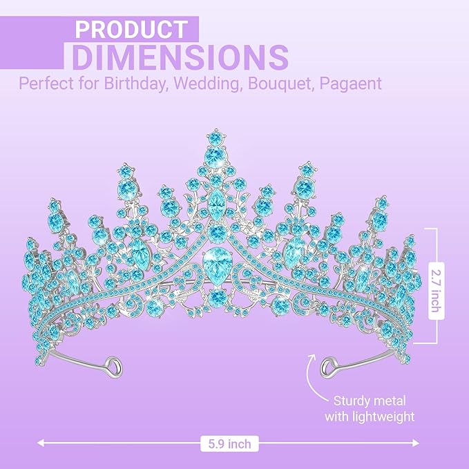Tiara Crown for Women, Queen Tiara for Birthday Prom Bridal Party Custome Blue