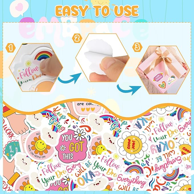 300Pcs Motivational Foam Stickers, Self-Adhesive Inspirational Quotes Sticker Positive Affirmation Foam Stickers for Home School Classroom DIY Art Craft Parents Teachers Reward Sticker