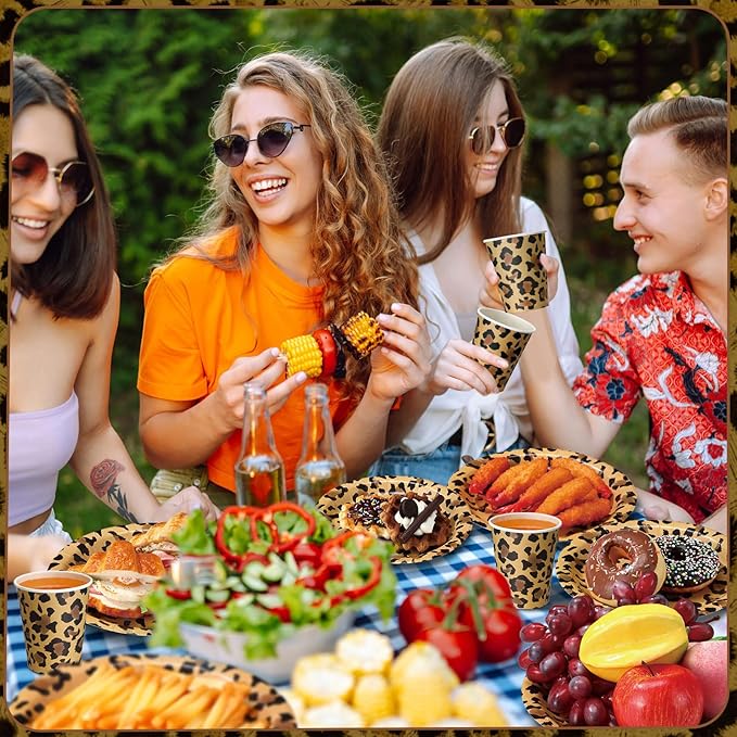 250 Pcs Leopard Print Plates Napkins and Cups Cheetah Print Party Decoration Tableware Safari Animal Leopard for Birthday Baby Shower Party Favors Jungle Theme Supplies Serve 50 Guests