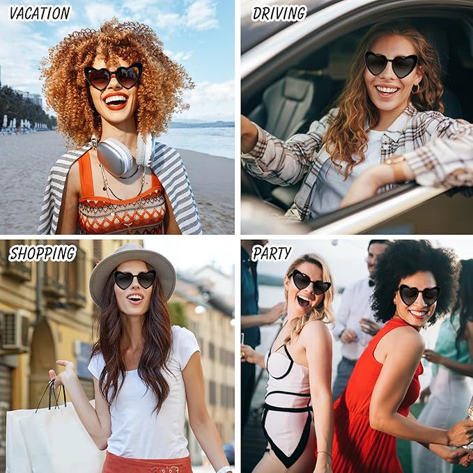 12 Pack Bachelorette Sunglasses Heart Shaped Sunglasses Vintage Heart Glasses for Women Wedding Party Decor