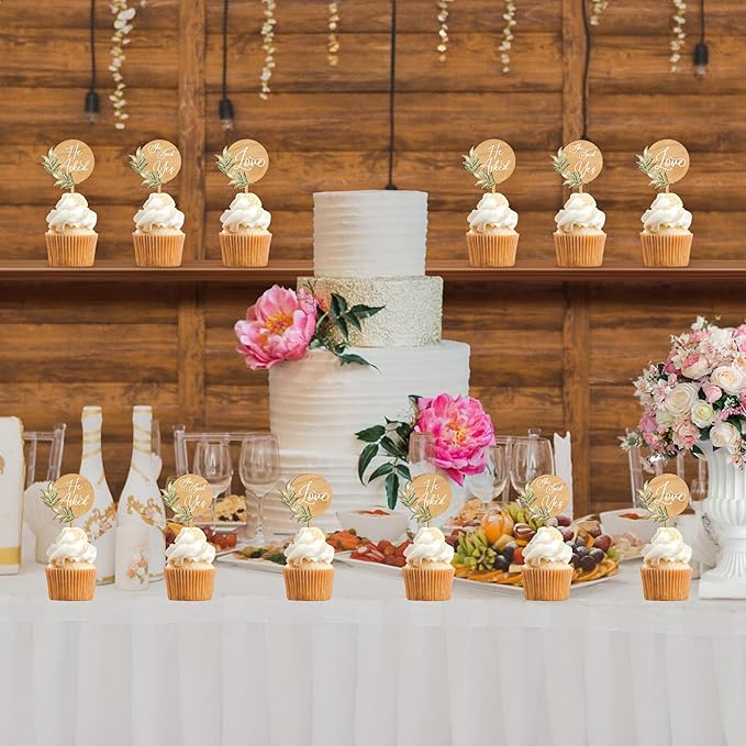 12 PCS Engagement Party Cupcake Toppers She Said Yes Cake Cupcake Decorations in Wood