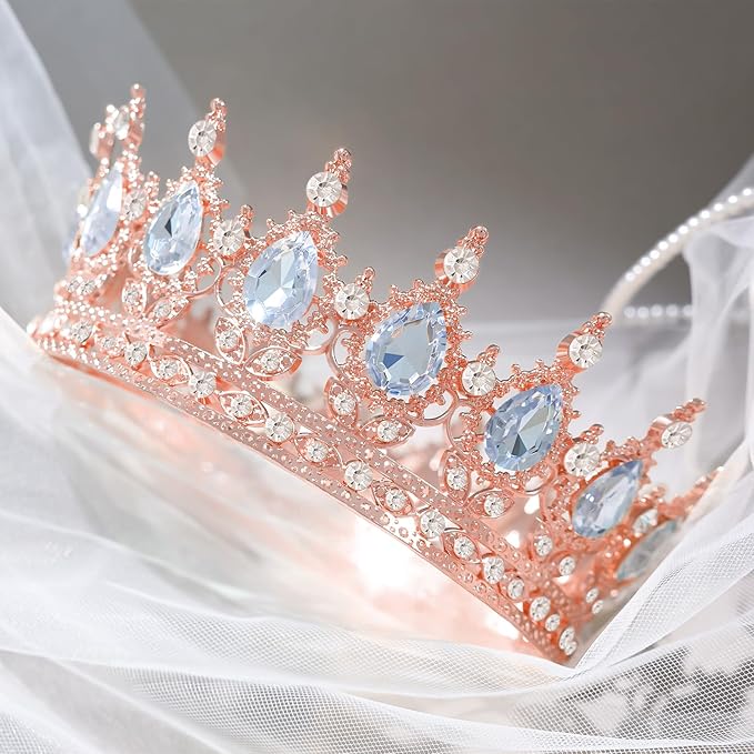Rose Gold Crown for Women Crystal Tiara and Queen Crown for Girl Wedding Headband for Bride Hair Accessories for Costume Birthday Party Cake Decoration Prom