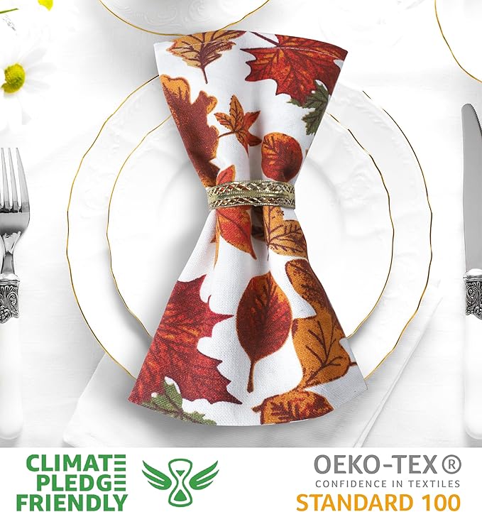 Urban Villa Cloth Napkins Leaves Print Dinner Napkins Set of 12 20X20 100% Cotton Absorbent Washable Durable Reusable Cloth Napkins Ideal for Farmhouse Party Thanksgiving Harvest Fall Dinner Napkins