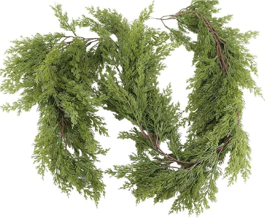 6FT Real Touch Cedar Garland, Christmas Artificial Cedar Garland, Artificial Cypress Leaf Vine Wreath for Mantle/Table/Stairs/Outdoor Indoor Christmas Decorations.(1PCS)
