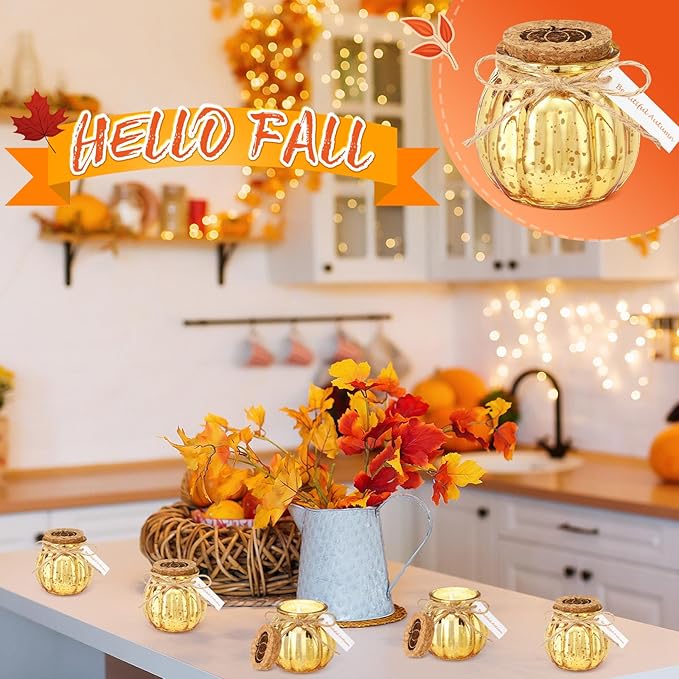 Lounsweer Set 12 Pumpkin Shaped Candles 5 oz Cute Scented Fall Pumpkin Candles Gift Farmhouse Home Table Halloween Decoration(Gold)