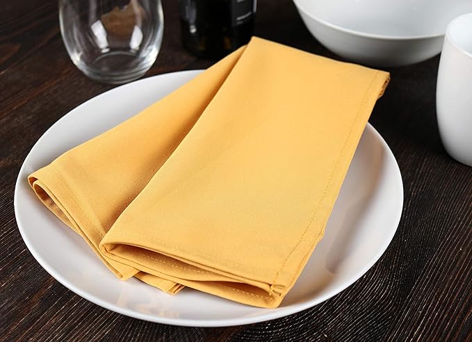 Arkwright Restaurant Cloth Napkins - (Pack of 25) Spun Polyester Dinner Napkin with Hemmed Edges - Ideal for Dinner, Wedding, Party, Banquet, Kitchen, 20 x 20 in, Gold