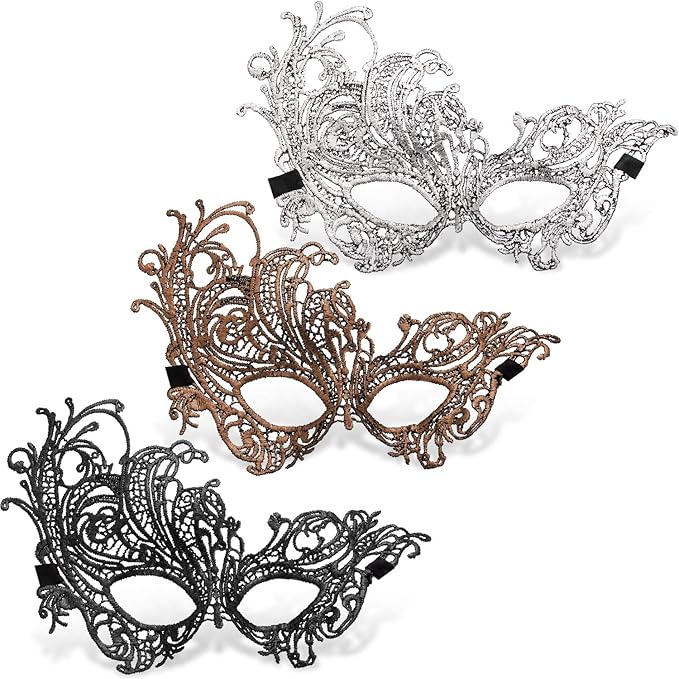 JOVITEC 10 pcs Multicolored Masquerade Masks for Women Lace Venetian Masks Halloween Carnival Mari Grass Costume Party