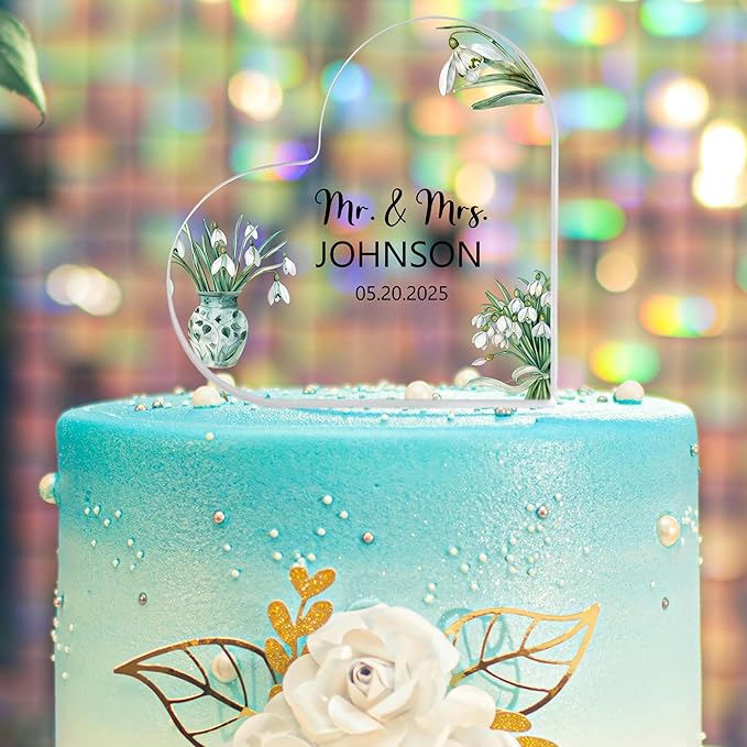 Custom Wedding Heart Acrylic Plaque,Mr & Mrs Cake Topper,Personalized Wedding Keepsake/Gift/Sign (Style 13)
