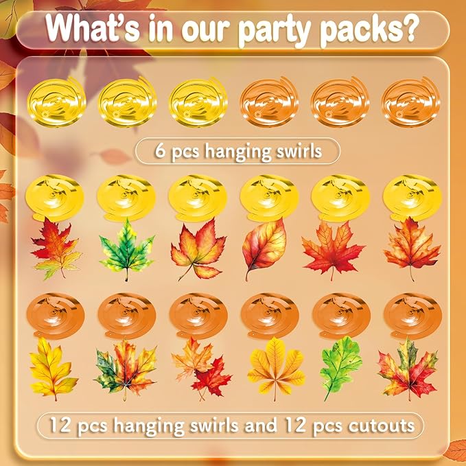 30Pcs Fall Maple Leaf Hanging Swirls, Thanksgiving Ceiling Hanging Decorations Fall Leaves Swirls Streamers for Thanksgiving Autumn Harvest Party Supplies