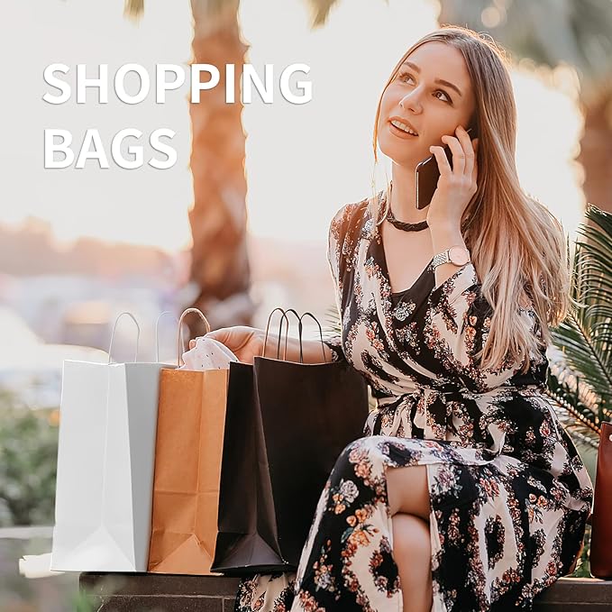 COGLARING Black Gift Bags with Handles Bulk 100 Pack, 13x7x14 Inch for Shopping, Retail, Merchandise Packaging - Eco-Friendly Durable Paper Bags