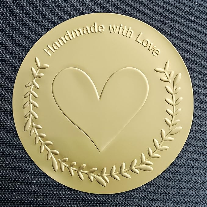 100 x Handmade with Love Stickers – Embossed Gold Foil Labels – Small Business Packaging Stickers for Gift Bags, Boxes & Happy Mail – Thank You Support Tags, 1.6 Inch