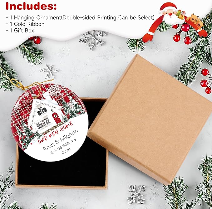 Custom Ceramic Christmas Ornaments with Photo Text - Personalized New Home Christmas Hanging Decorations Decorations