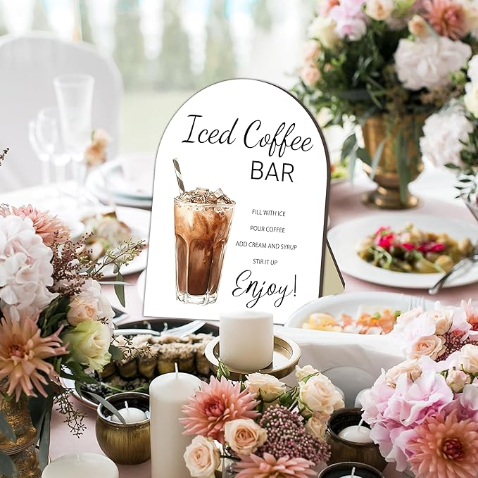Iced Coffee Bar Wooden Table Sign, Iced Coffee Bar Sign for Baby Shower, Bride Shower Table Signs, Drinking Station Welcome Board, Caffeinated Drink Board for Baby Party, Bridal Party Drink Sign 8x10