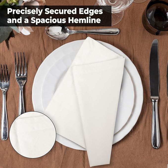 Urban Villa Cloth Napkins Ivory Dinner Napkins Set of 12 (18X18 Inches) 100% Cotton Absorbent Washable Durable Reusable Cloth Napkins Ideal for Farmhouse Party Thanksgiving Harvest Fall Dinner Napkins