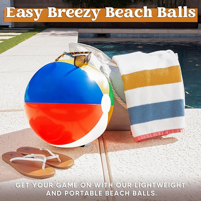 JOYIN 4-Pack 20" Beach Balls - Large Rainbow Beach Ball Inflatable Pool Toys for Party Supplies Decorations, Adults Kids Birthday Luau Summer Beach Water Games Beachball Party Favors