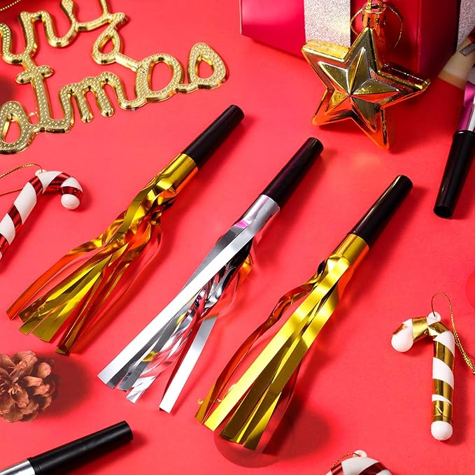 200 Pcs Party Blowers Noise Makers Horns Blowout Clappers Noisemakers for Halloween Christmas Birthday Sporting New Year's Eve Party Supplies 2026(Black Gold, Black Silver)