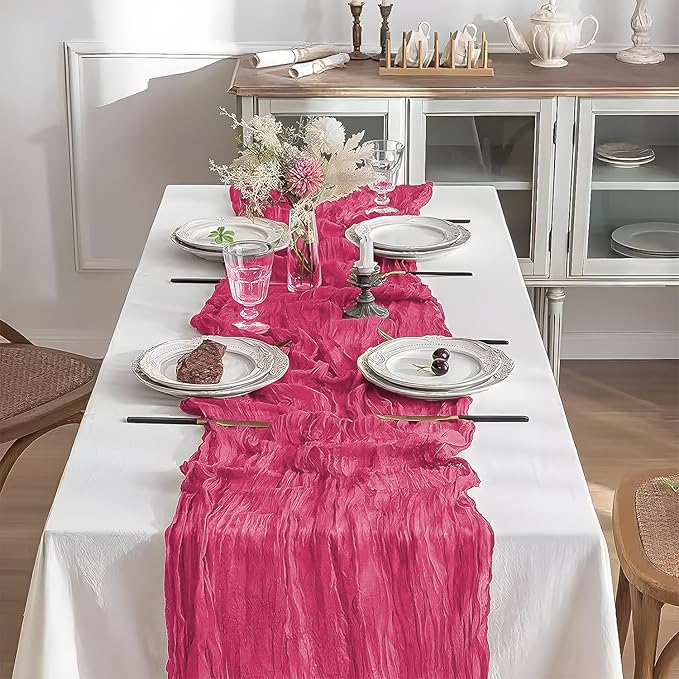 2 Pack 10 Ft Cheesecloth Table Runner Rose Red Gauze Long Table Runners Boho Gauze Cheese Cloth Table Runner Rustic Sheer Runner for Wedding Party Table Decor ( 35 x 120 Inch )