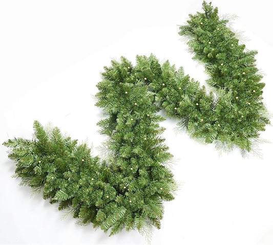 9 FT Pre-lit Christmas Garland Holiday Artificial 50 Led Light for Stairs Wall Door Indoor Outdoor Garland with Battery Operated Timer, for Holiday Home Decorations Fireplaces