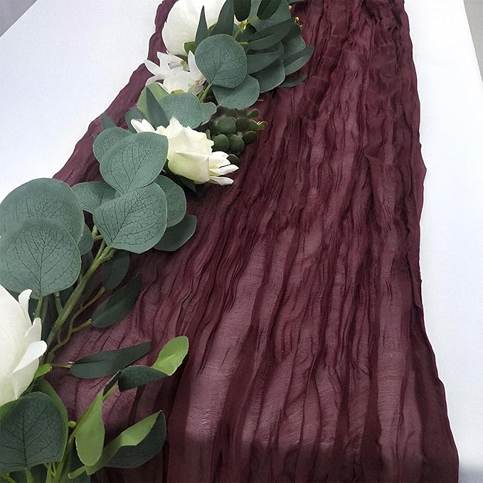 2 Pack 10 Ft Cheesecloth Table Runner Burgundy Gauze Long Table Runners Boho Gauze Cheese Cloth Table Runner Rustic Sheer Runner for Wedding Party Table Decor ( 35 x 120 Inch )