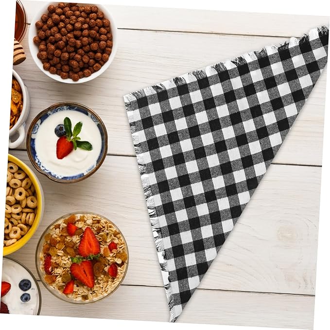 4pcs Cotton Buffalo Check Napkins with Fringe Black and White Checkered Cloth Napkins for Fall Halloween Wedding Machine Washable Rustic Farmhouse Table Decoration