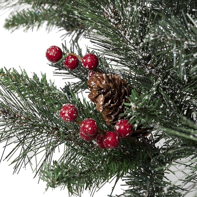 Glitzhome 2 Pack 4ft Pre-Lit Flocked Small Christmas Tree with Pinecones & Berries,100 Warm White Lights, 224 PVC & Pine Needle Mixed Branch Tips, Potted Christmas Tree for Porch Home Office