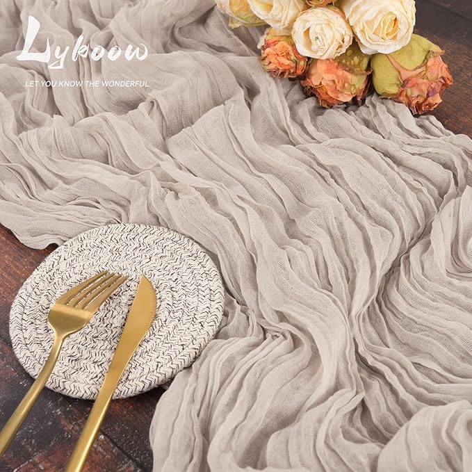 16 Packs Cheesecloth Table Runner Grey, 10Ft x 35"" Grey Rustic Gauze Boho Wedding Table Runner Decoration, Wedding Table Decor Table Cloth for Wedding Party Bridal Shower Table