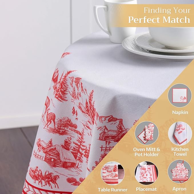 Maison d' Hermine Table Cloth Round Table 100% Cotton 69 Inches Fall Tablecloth Reusable Everyday Use for Thanksgiving Christmas Decorations Dining Farmhouse Party (Winter Jouy)