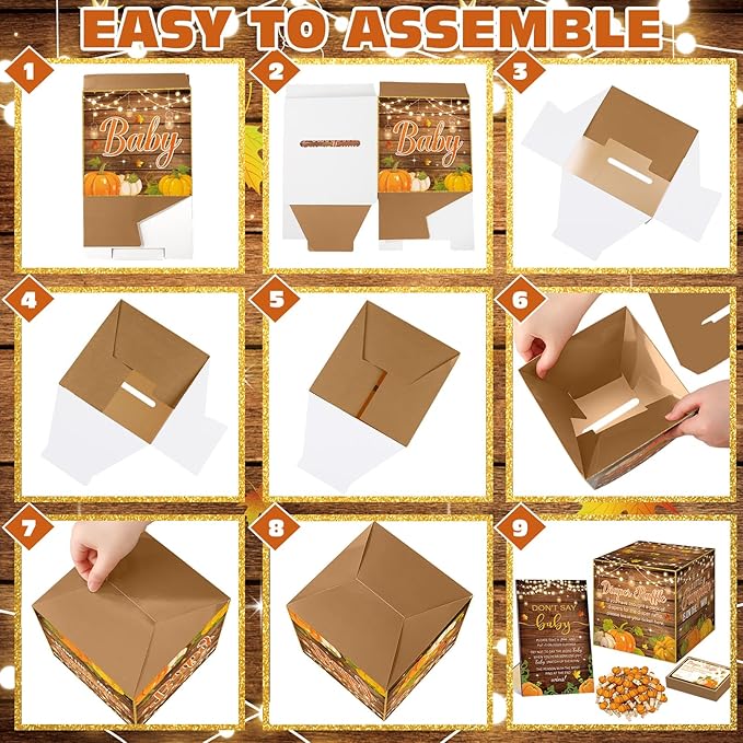 102 Pcs Fall Thanksgiving Baby Shower Game Supplies Diaper Raffle Tickets with Diaper Raffle Card Box Don't Say Baby Sign Mini Fall Pumpkin Clothespin Game Decor for Gender Reveal Favor