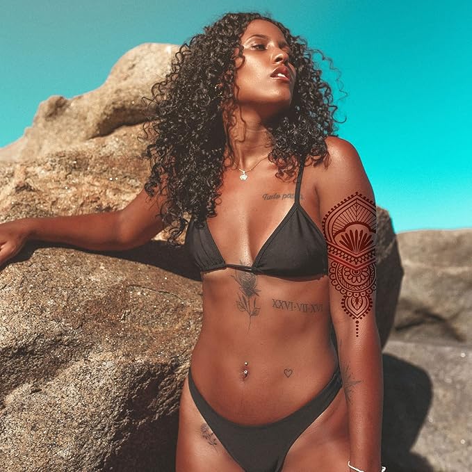 Aresvns Brown Henna Tattoo Temporary, Waterproof Brown Boho Henna Temporary Tattoo Stickers for Women