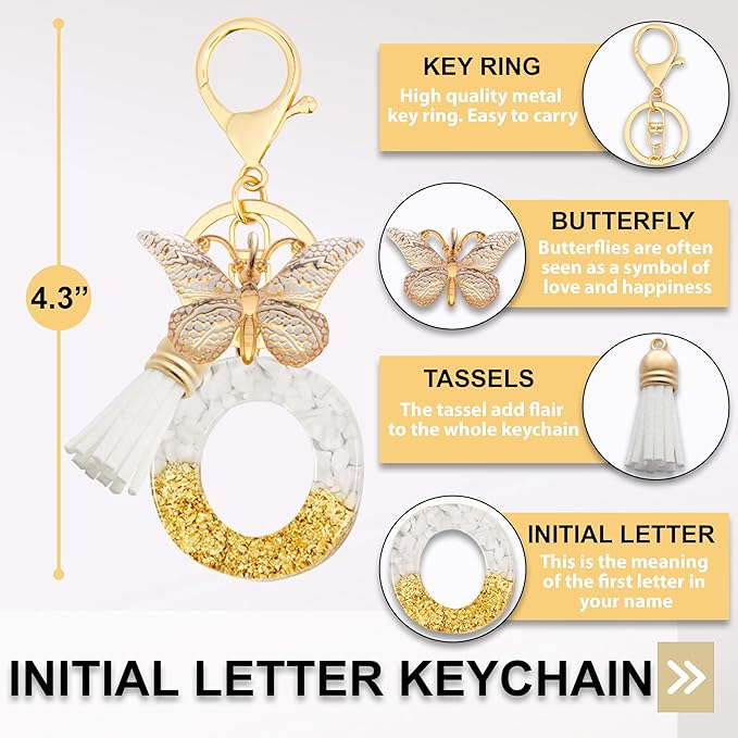 Initial Letter Keychain, Butterfly Keychain Cute Resin, Initial Keychain Backpack Charms, Key chain for Women, Girls