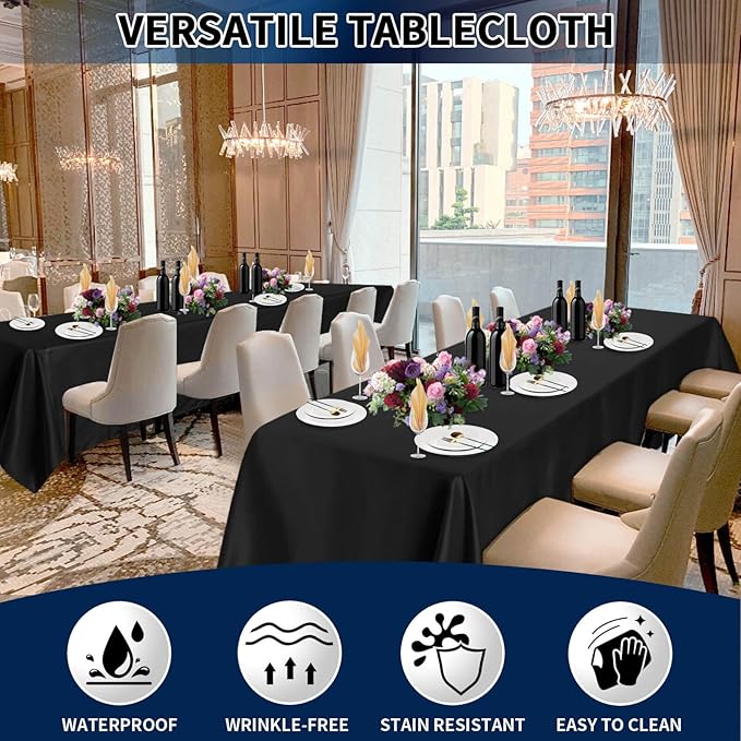 PureFit 10 Pack Rectangle Black Table Cloths 60 x 102 Inch for 6Ft Tables, Stain and Wrinkle Resistant Table Linens for Home Use, Wedding, Party, Banquet and Camping