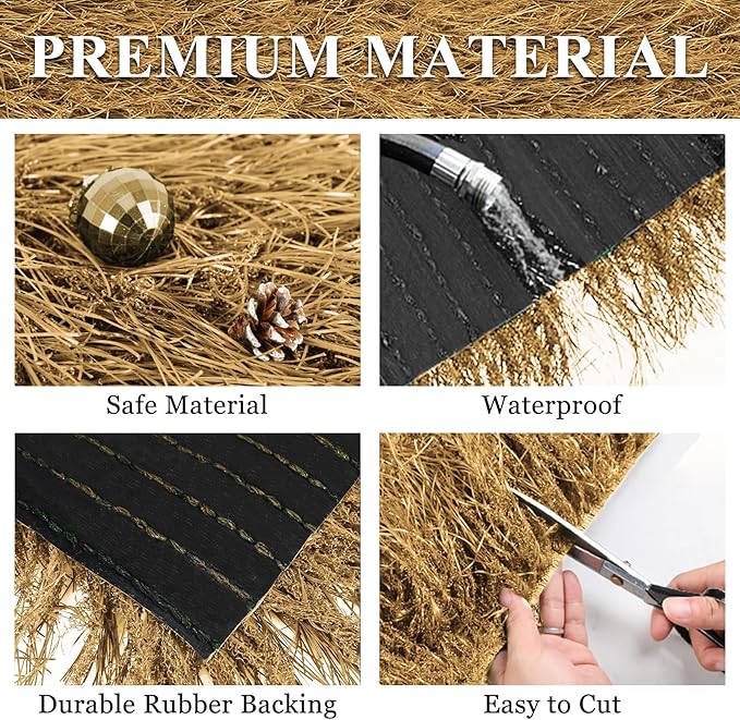XLX TURF Fake Hay Straw Table Placemats, Artificial Thatch Table Centerpiece Decor Tiki Western Mexican Jungle Tropical Birthday Party Event, DIY Crafts, 13x13 Inch