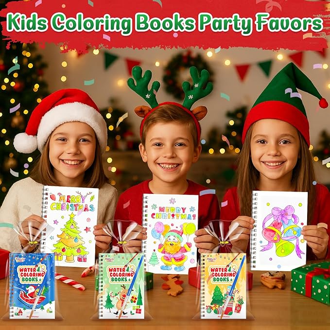 Coloring Books Party Favors for Kids - 24 Pack Christmas Mini Water Coloring Books for Kids Goodie Bags Stuffers Students Classroom Gifts Bulk, Return Gifts for Birthday Christmas Party Favors Bulk
