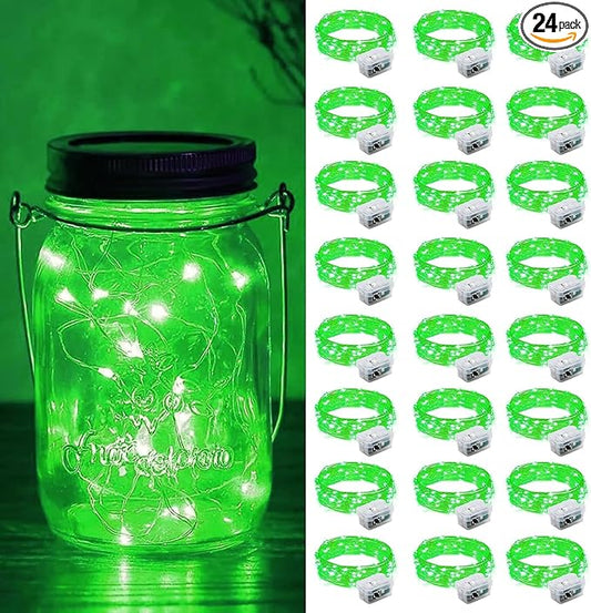 ZGWJ 24 Pack Fairy Lights Battery Operated, 7ft 20 Mini LED Fairy String Lights Silver Wire 3 Modes for DIY, Parties, Wedding, Bedroom, Halloween Christmas Decoration Green