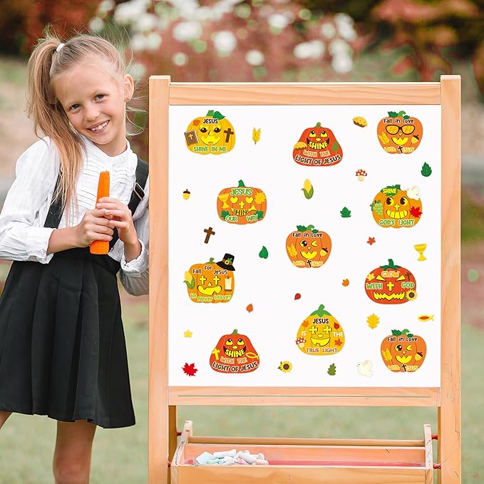 CY2SIDE Fall Religious Pumpkin Stickers - 40PCS Jesus Religious Make a Face Sticker Game for Kids School Reward DIY Christian Pumpkin Sticker Fall Thanksgiving Party Favors for Sunday School Activity