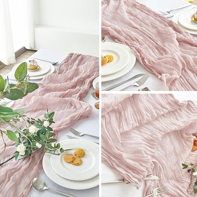 IVAPUPU 10 Pcs Cheesecloth Table Runner - 10ft Dusty Pink Boho Gauze Cheese Cloth Table Runners for Baby Shower Decoration Wedding Party Summer Garden Farmhouse