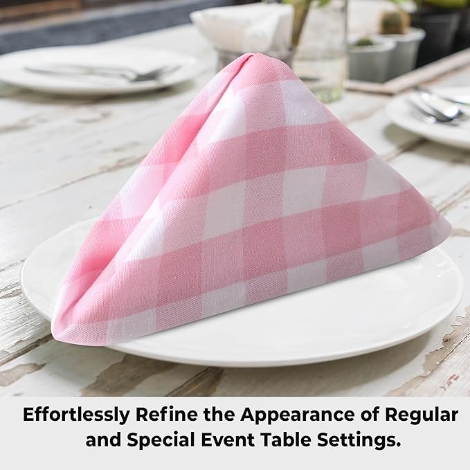 Urban Villa Cloth Napkins 100% Cotton Dinner Napkins Highly Absorbent 20x20 Inches (Set of 12) Pink White Buffalo Checks Reusable Washable Soft Durable Premium Napkins Ideal for Home Wedding Parties